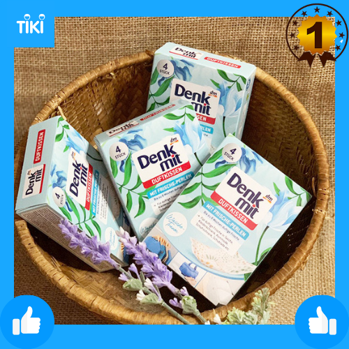 Set 4 gói túi thơm hương thiên nhiên DENKMIT, Textilerfrischer Duftkissen Wäsche-Traum, 4 St, Bỏ trong tủ quần áo tủ giày hay túi xách thơm đến 8 tuần trở lên