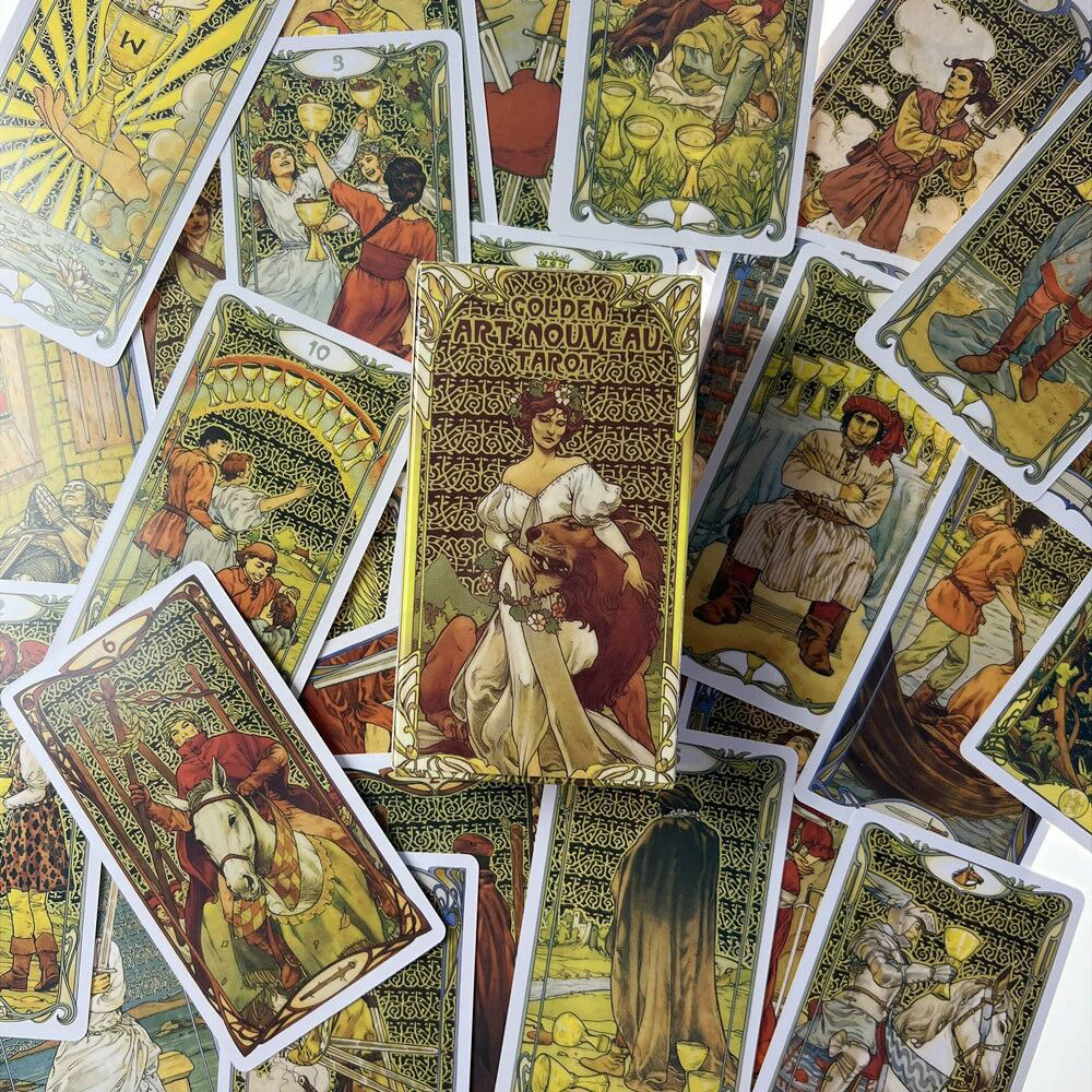 [Size Gốc] Bộ Bài Golden Art Noveau Tarot 78 Lá Bài 7x12 Cm Đá Thanh Tẩy
