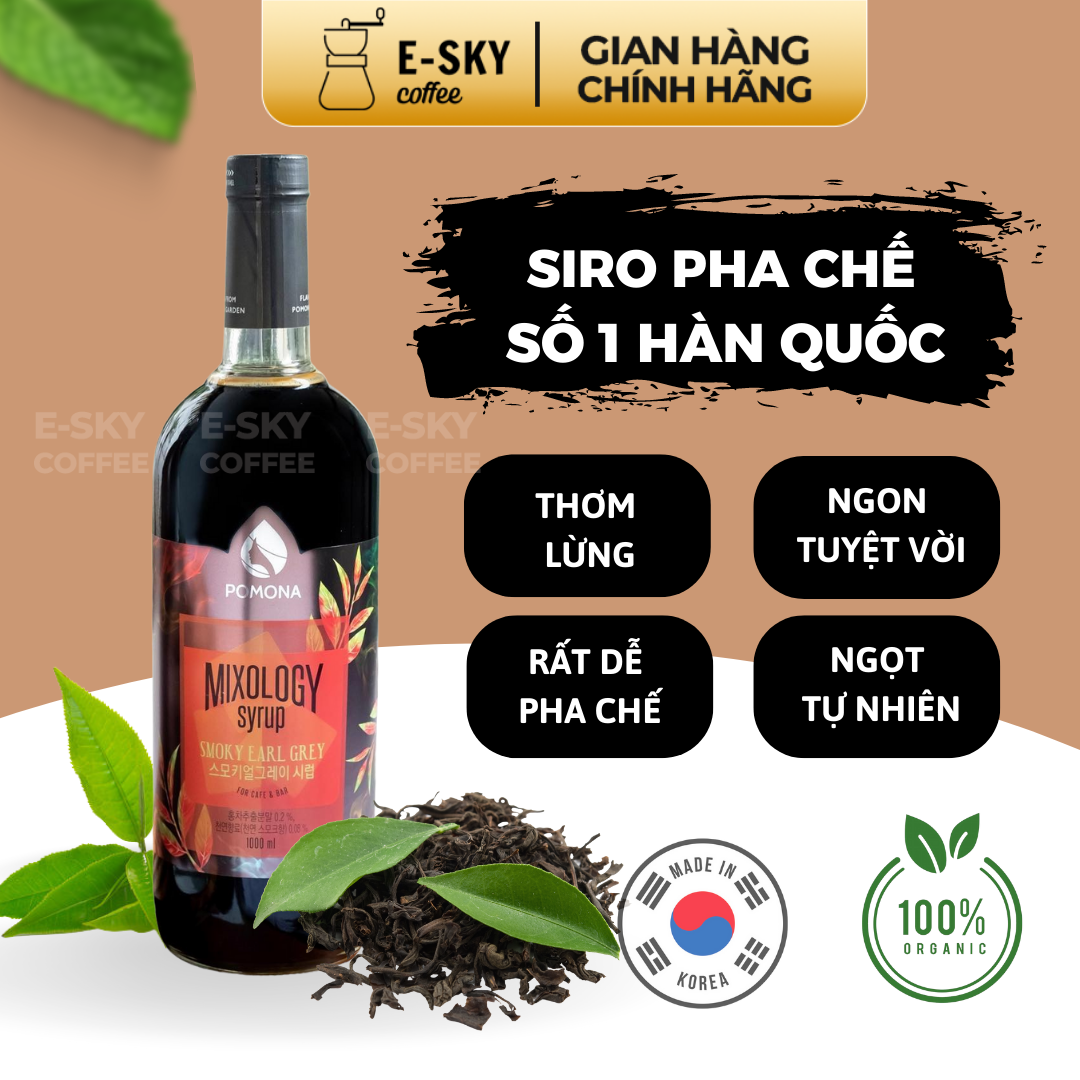 Siro Trà Bá Tước Khói Pomona Smoky Earl Grey Syrup Nguyên Liệu Pha Chế Hàn Quốc Chai Thủy Tinh 1 lít