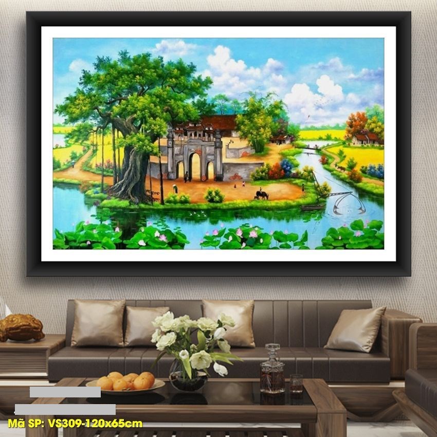 Tranh đính đá cây đa đầu làng VS309 - 120 x 65 cm - chưa đính