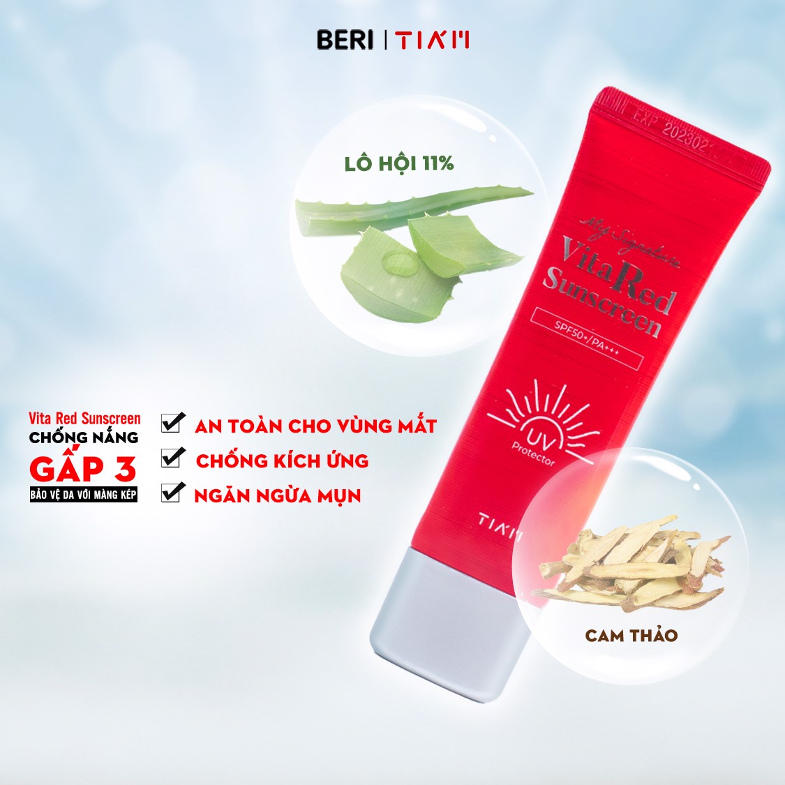 Kem Chống Nắng Dưỡng Trắng, Nâng Tông Da TIA'M MY SIGNATURE VITA RED SUNSCREEN SPF50+/PA+++