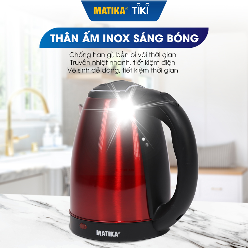 Ấm Siêu Tốc MATIKA Inox 1.8L MTK-19 Hàng Chính Hãng Bảo Hành 12 Tháng