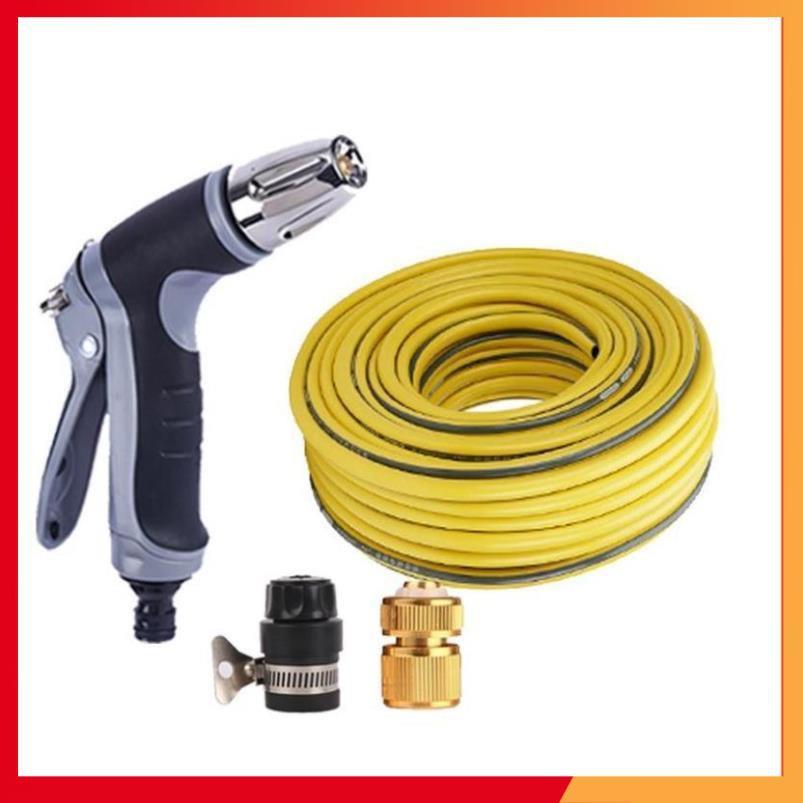 Bộ dây và vòi xịt tăng áp rửa xe tưới cây 15M (cút đồng nối nhựa đen) 206817