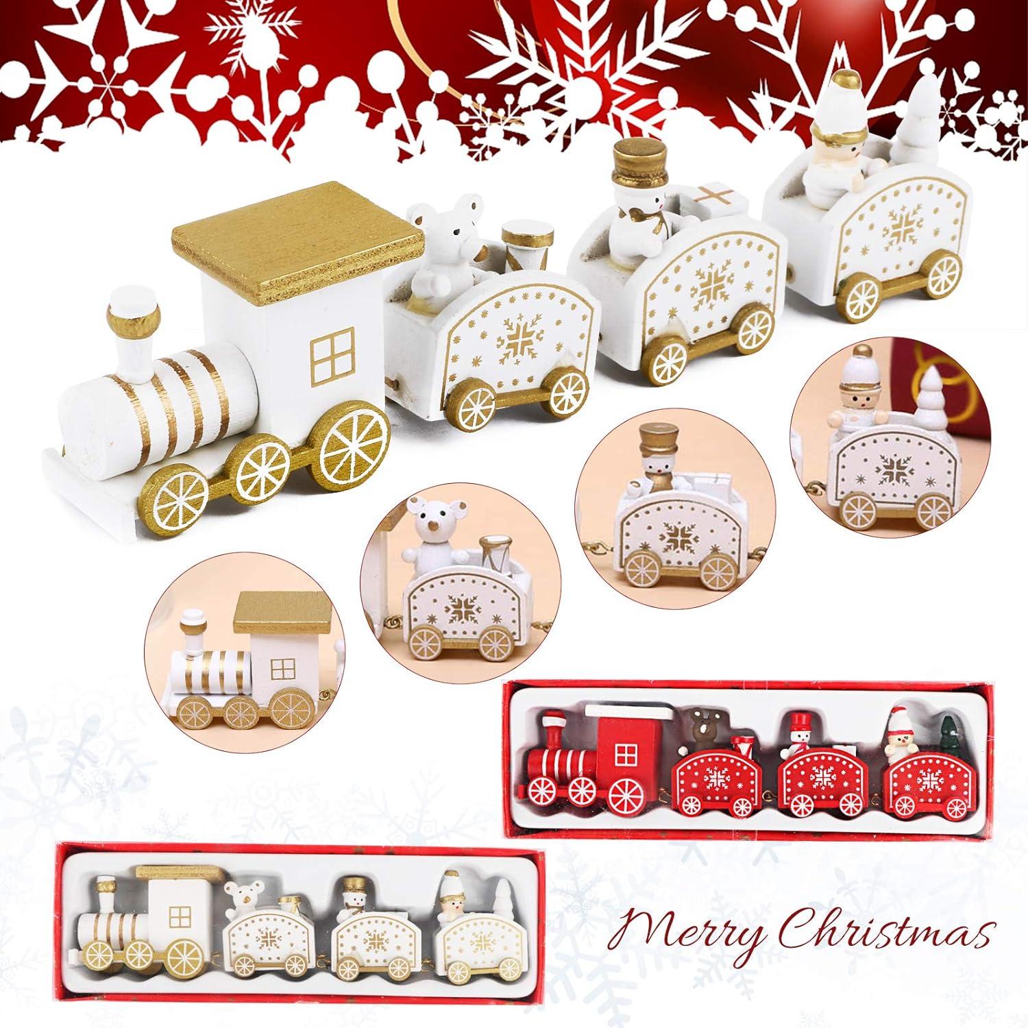 2 chiếc Gỗ Nhỏ Trang Trí Xe Lửa Giáng Sinh Mặt Dây Chuyền Xe Lửa Đoàn Người Tuyết Ông Già Noel Quà Tặng Sáng Tạo Trang Trí Bàn Thủ Công Bữa Tiệc Vườn Tại Nhà Năm Mới Màu Đỏ Trắng