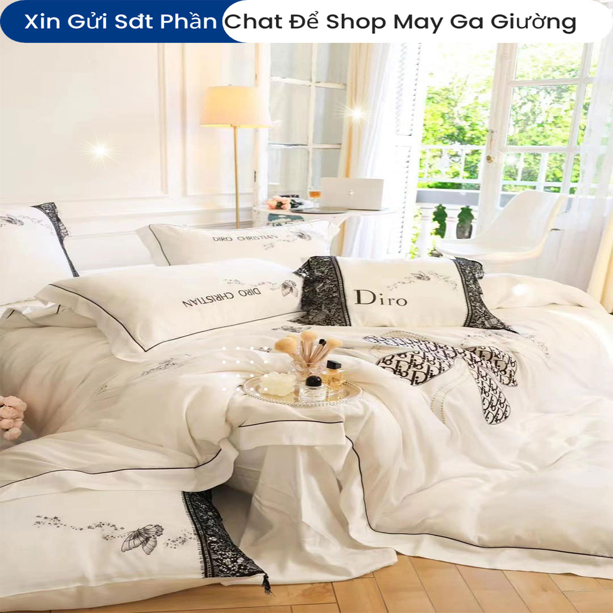 Bộ Chăn Ga Gối Đệm Lụa Tencel 80s 5 Món ANNA NGUYÊN Cao Cấp Chăn Chần Bông Lụa Mềm
