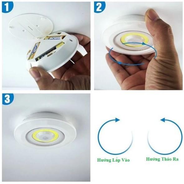 Bộ 3 Đèn Led Không Dây Kèm Điều Khiển Dán Tường 2 Chế Độ