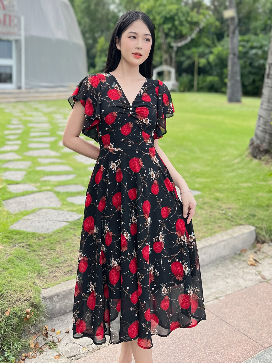 Đầm xòe họa tiết lạ mắt D106 - Khánh Linh Style - Lady Fashion