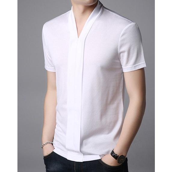 áo sơ mi cộc thay thiết kế cổ chữ V sang chảnh và độc đáo, nam tính và lôi cuốn, áo mềm mịn, thoáng mát - N15