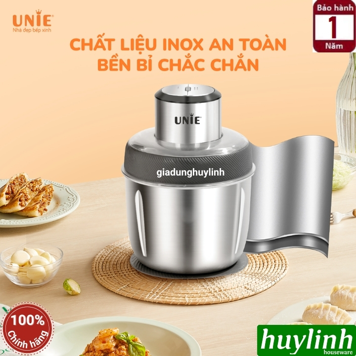 Máy xay thịt - thực phẩm Unie UE-226 - 2 cối inox 2.5 lít + dụng cụ bóc tỏi - Hàng chính hãng