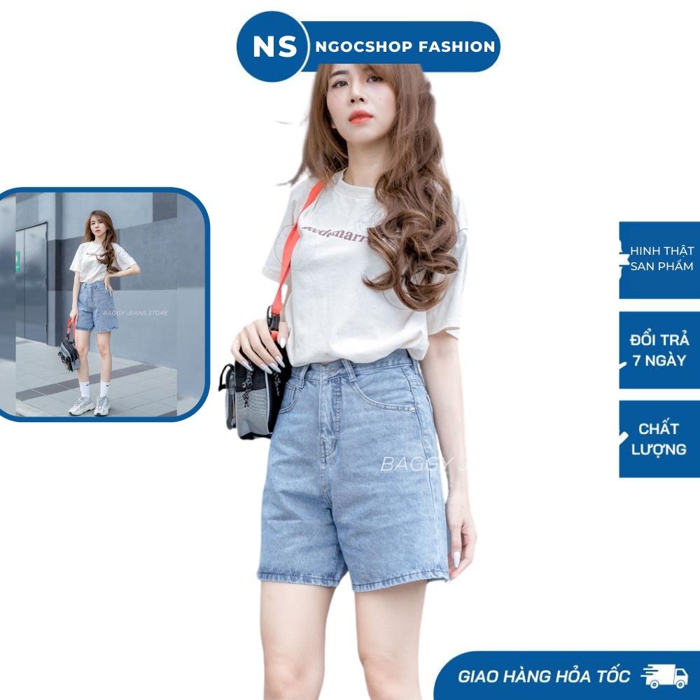 Quần jean nữ ngố ống rộng lưng cao - quần sort ống rộng