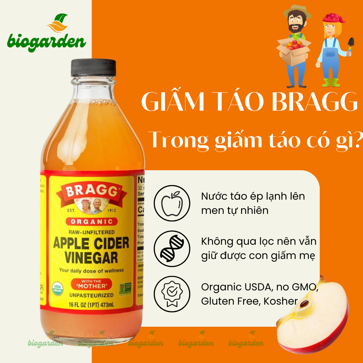 Giấm Táo Hữu Cơ Bragg Nhập Khẩu Chính Hãng Từ Mỹ