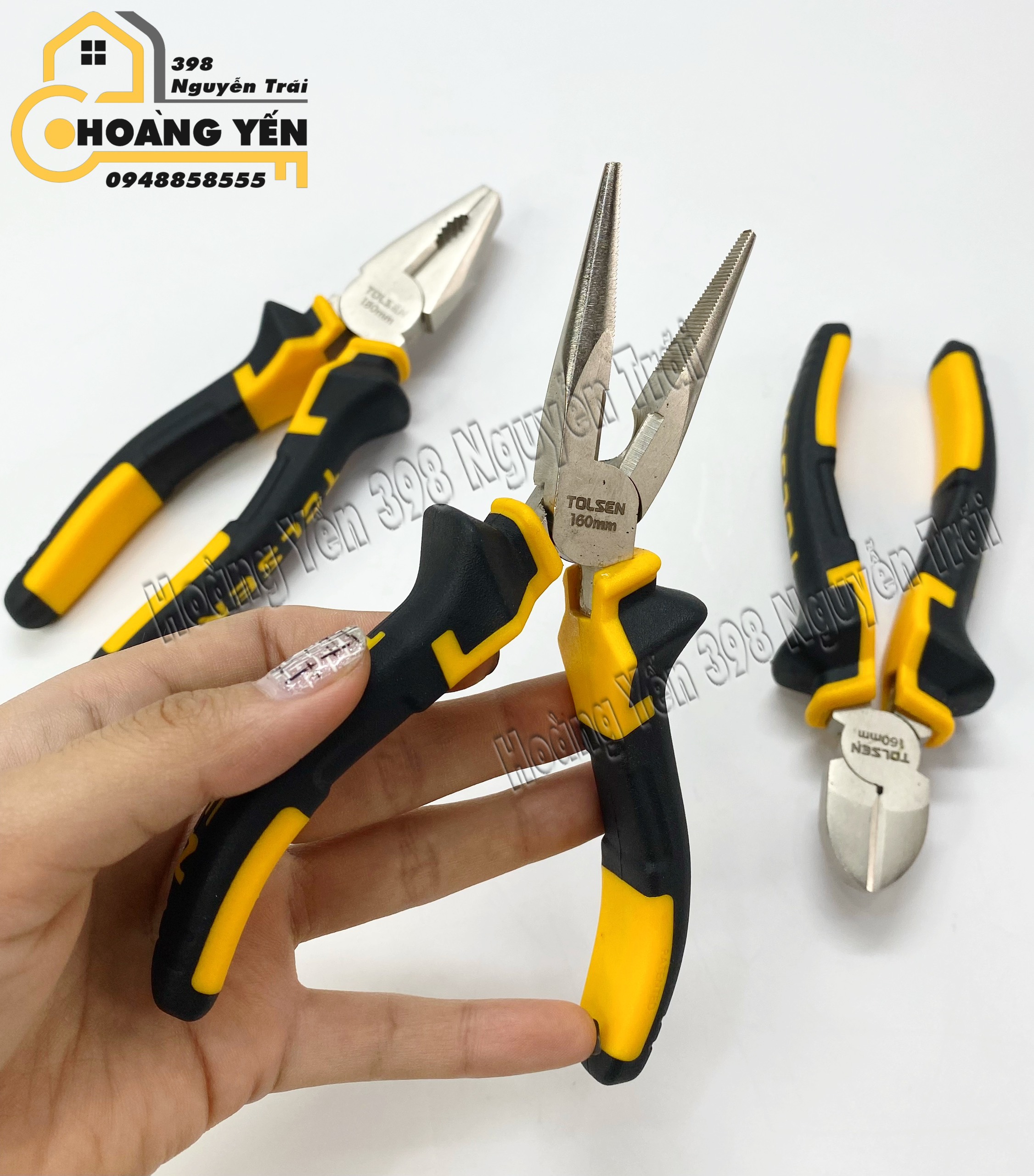 Bộ 3 kìm răng, kìm cắt, kìm nhọn TOLSEN 10400 thép CR-V mạ niken chống gỉ 