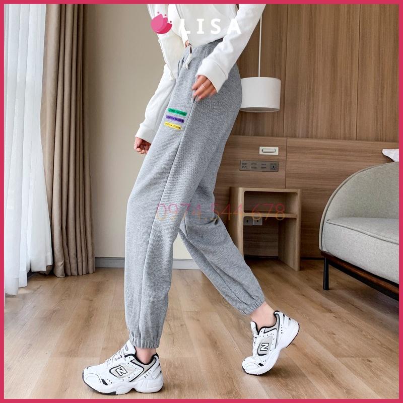 Quần Jogger Nữ, Quần Thể Thao Nữ Vải Nỉ Caro, Cạp Chun, Ống Bom Cá Tính, Lisa M73