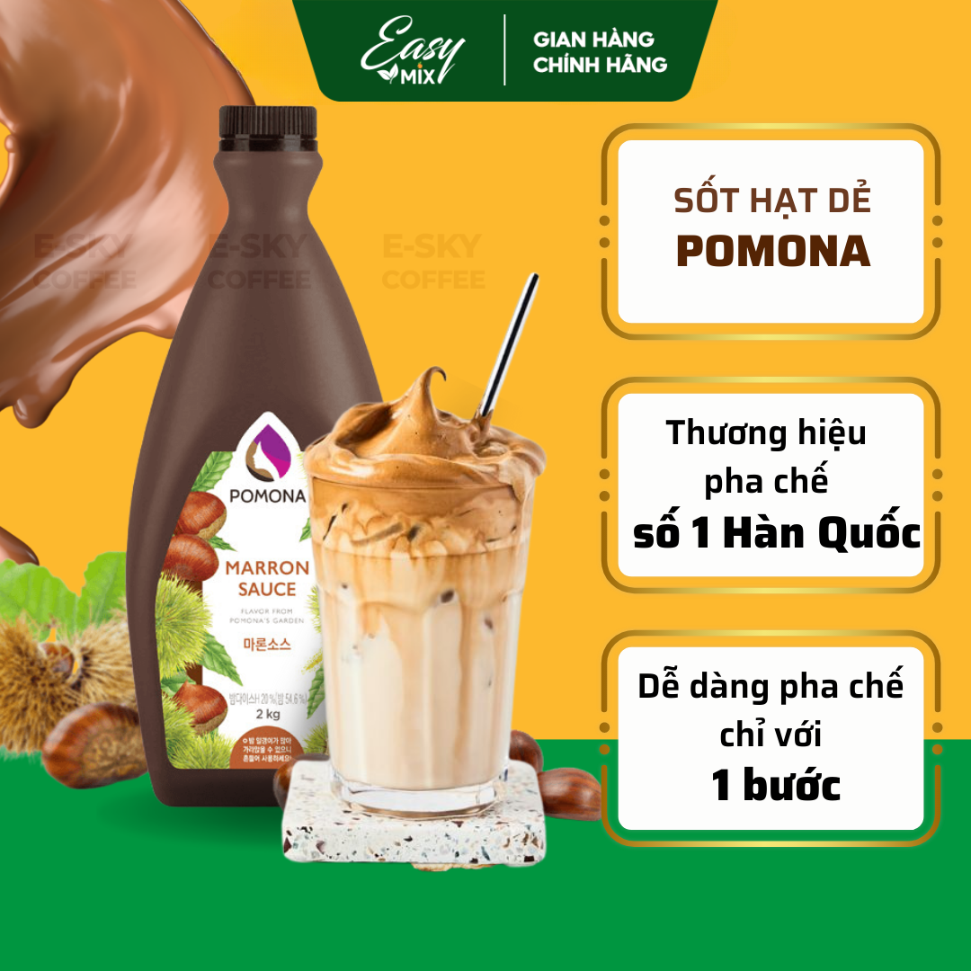 Sốt Hạt Dẻ Pomona Maroon Sauce Nguyên Liệu Pha Chế Cà Phê Trà Sữa Hàn Quốc Chai 2kg