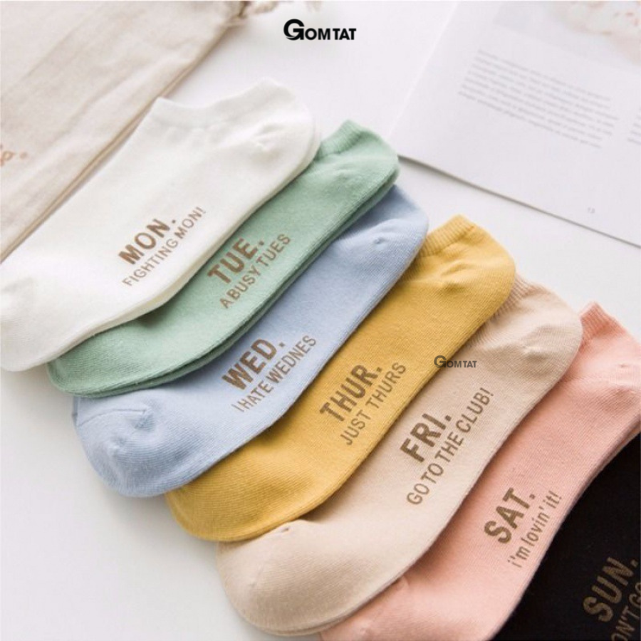 Set 7 đôi Vớ cổ ngắn nữ chất liệu cotton cao cấp, tất nữ cổ thấp 7 đôi sử dụng 7 ngày [mẫu nữ 01] - VOTUAN-NU01