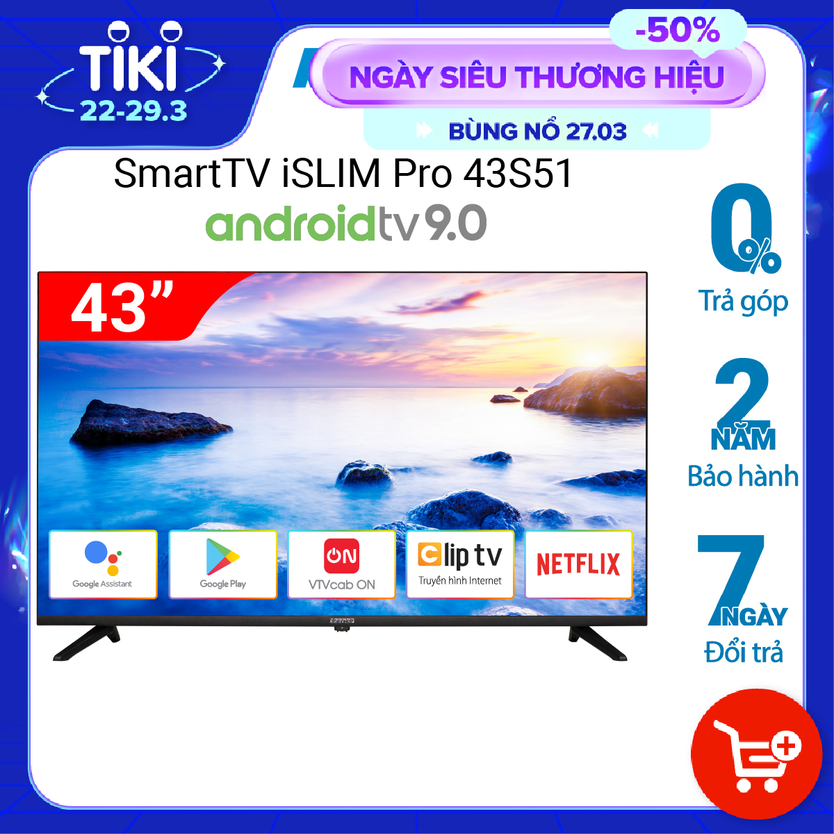 Smart TV Voice Asanzo 43 Inch FULLHD ISLIM PRO 43S51- Hàng chính hãng