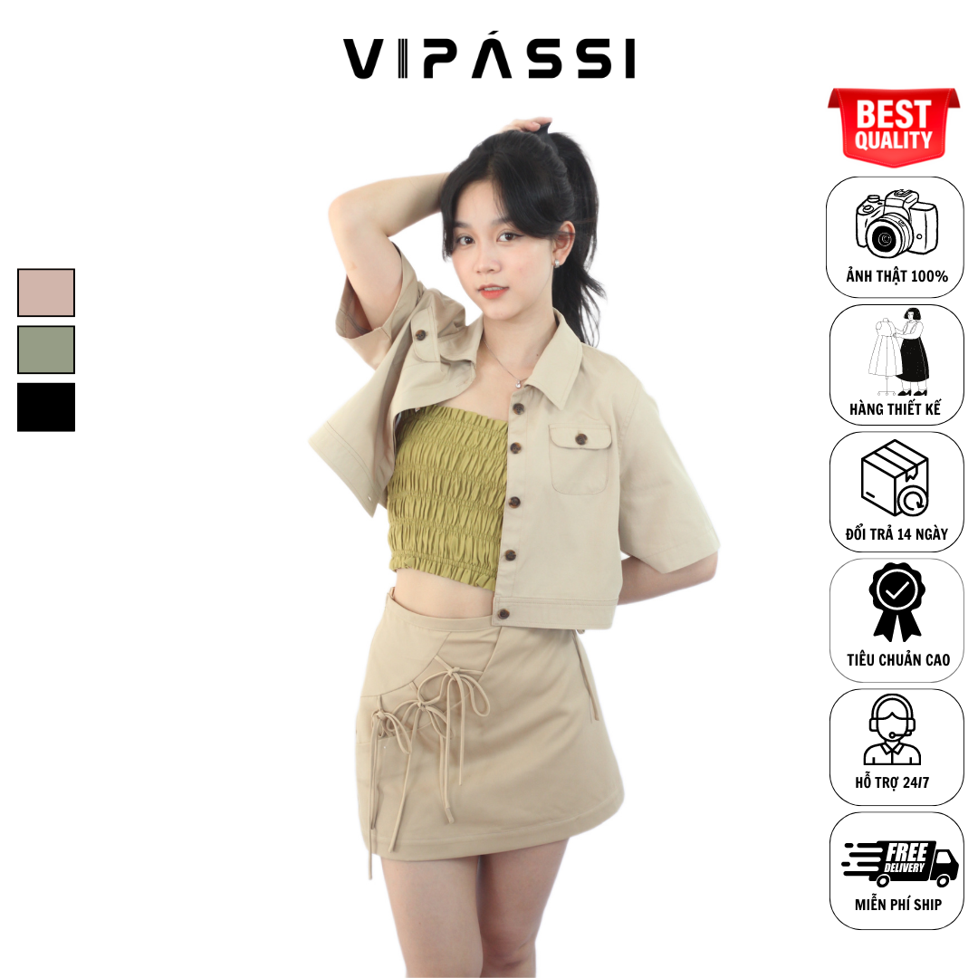 VIPÁSSI Chân Váy Chữ A Dây Thắt Tôn Eo Dây Hoạt Tiết Dây Thắt Nơ Cotton