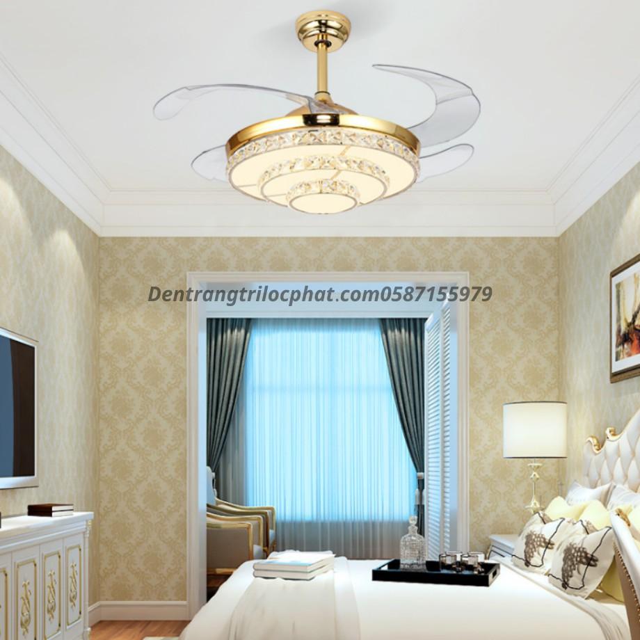 Quạt Trần Đèn cánh Cụp Xòe_Quạt Đèn Trang Trí Phòng Khách BH 10 Năm Động Cơ