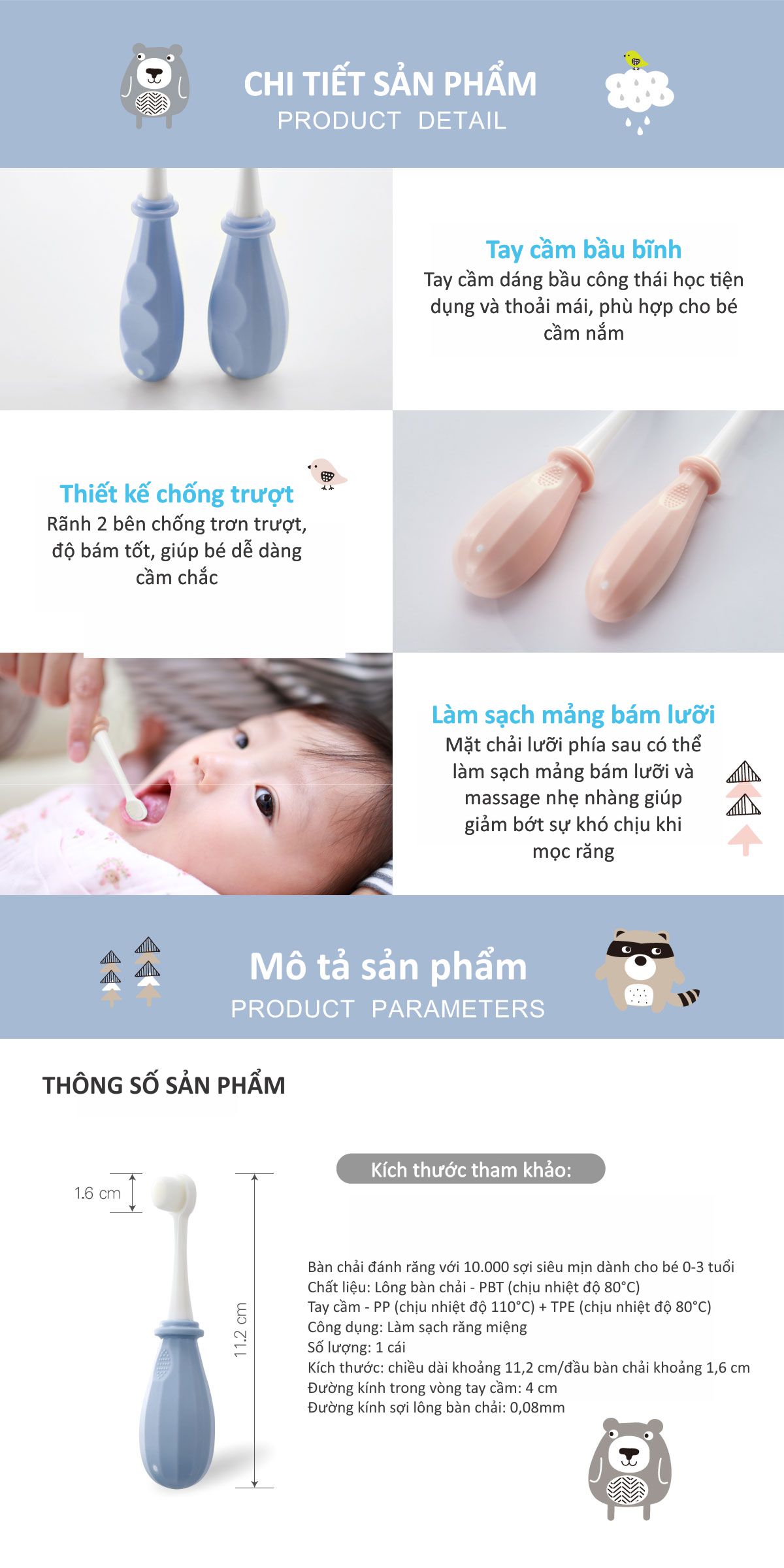 BÀN CHẢI ĐÁNH RĂNG LÔNG MỀM CHO BÉ 0-8 TUỔI KUKU - KU1148/KU1149