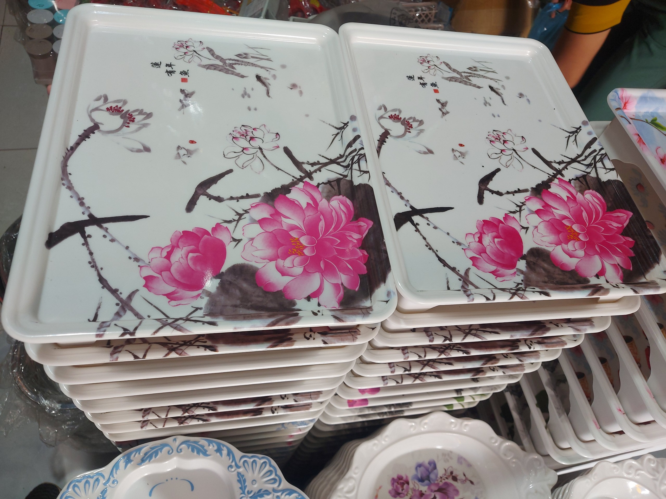 Khay melamine hoạ tiết hoa cao cấp size to