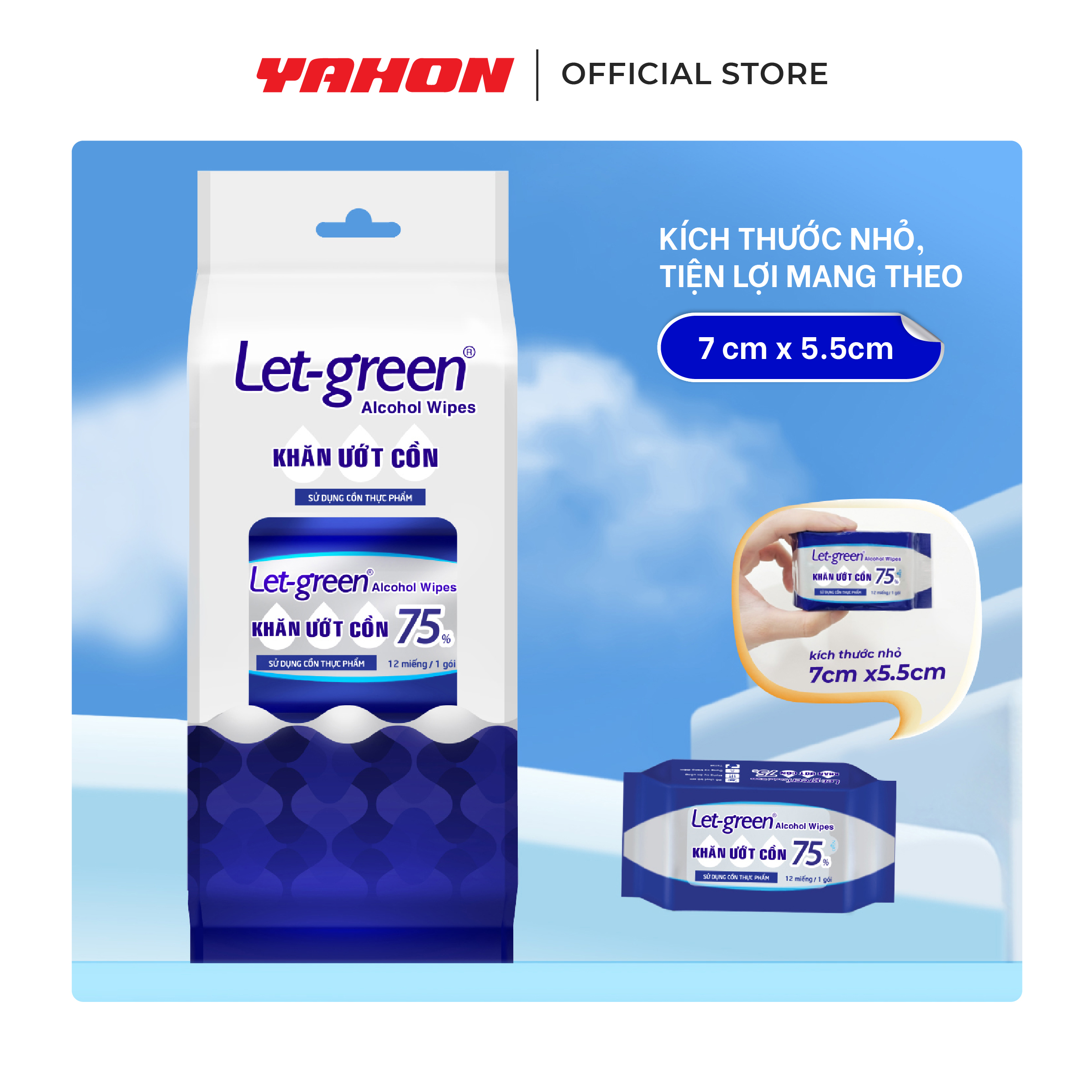 Lốc 3 Gói Khăn Ướt Cồn Mini LET-GREEN 12 Miếng | Nhỏ Gọn, Tiện Lợi