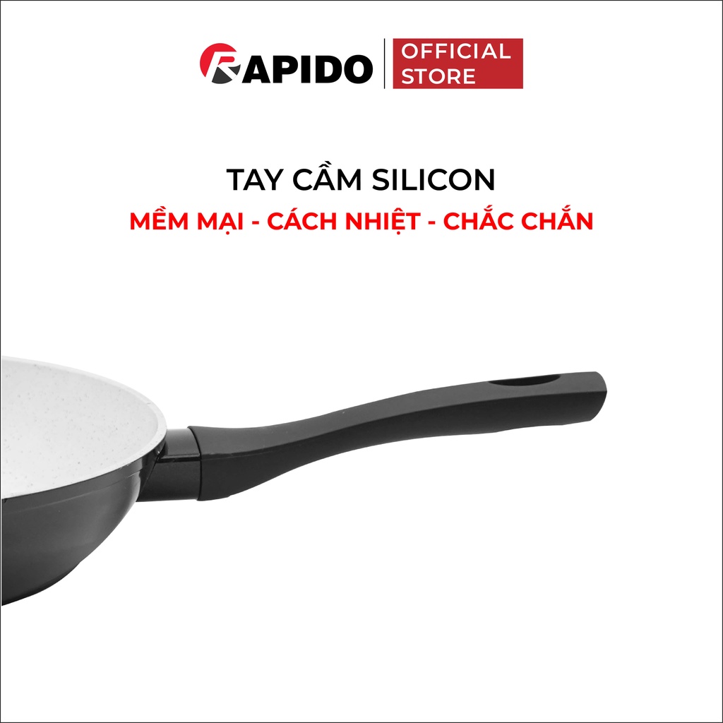 Chảo từ chống dính Rapido, chảo xào vân đá size 24-30cm dùng bếp từ, gas, hồng ngoại - Hàng chính hãng
