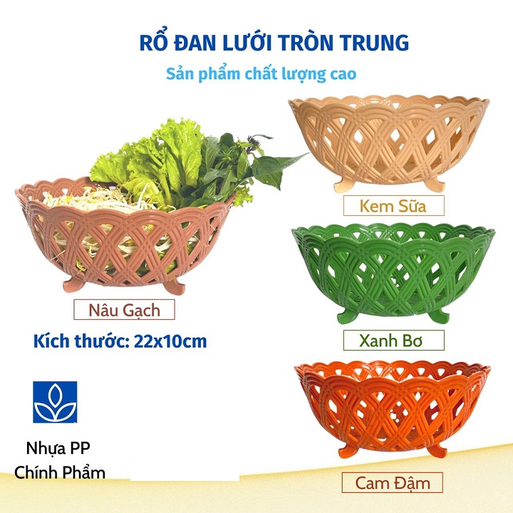 Rổ nhựa tròn đa năng đan lưới  đường kính 22 cm x 9 cm cao cấp