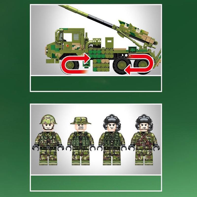 Đồ chơi Lắp ráp Xe Rocket Tự hành 155MM, Sembo Block 203121 Mounted Howitzer, Xếp hình thông minh, Mô hình quân sự