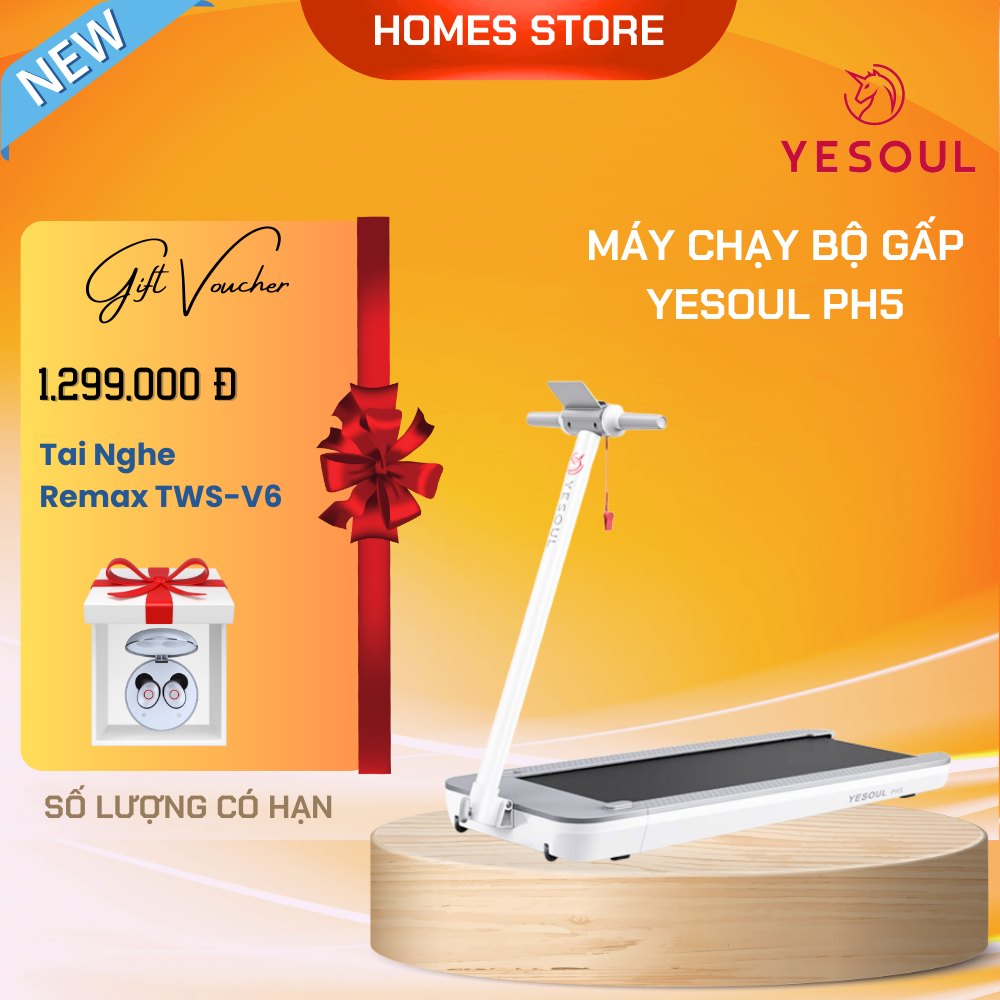 Máy Chạy Bộ Gấp Gọn Yesoul PH5 Thiết Kế Mỏng Nhỏ Gọn Thảm Chạy Đàn Hồi 4 Lớp Công Suất 920 W - Hàng Chính Hãng