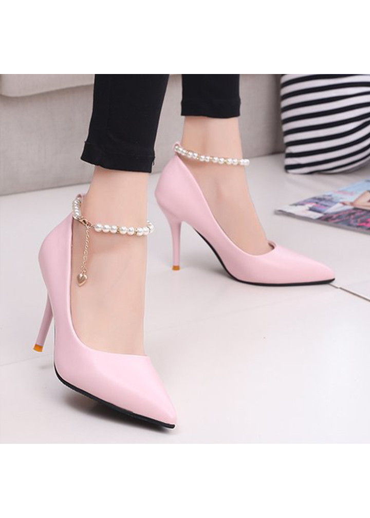 Giày Cao Gót Đế Nhọn Vững Chãi Cao 9cm Phong Cách Công Sở Thiết Kế Đơn Giản Quai Hạt Ngọc Trai Xinh Xắn Nhiều Màu Và Nhiều Size Lựa Chọn
