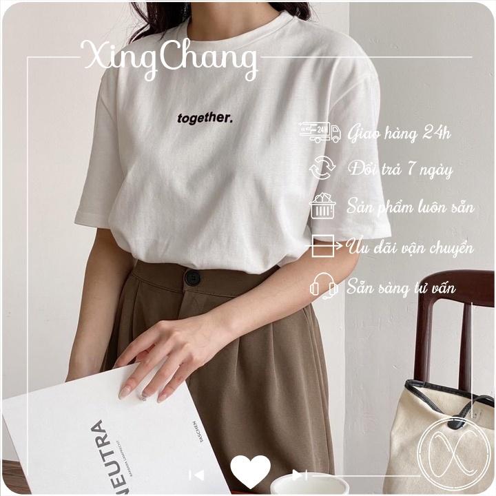 Áo thun nữ trắng giá rẻ, áo thun hè cao cấp chất mịn đẹp nữ tính in Together mã NXC21