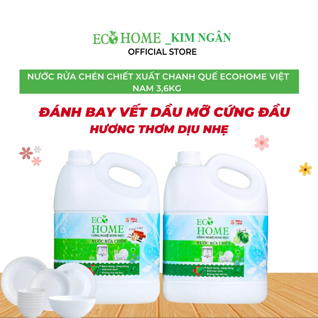 Nước Rửa Chén Công Nghệ Sinh Học ECOHOME 3.6kg Chiết Xuất Chanh Quế Giúp Sạch Vi Khuẩn Bám Bẩn Trên Chén Đĩa