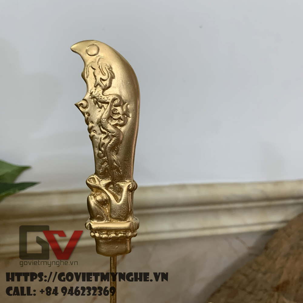 [Tượng Quan Công] Tượng đá trang trí phong thủy tượng Quan Công cầm đao cưỡi rồng - Cao 25cm - Màu nhũ đồng