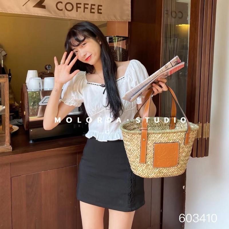 Somi croptop viền ren chun lưng tiểu thư 603410