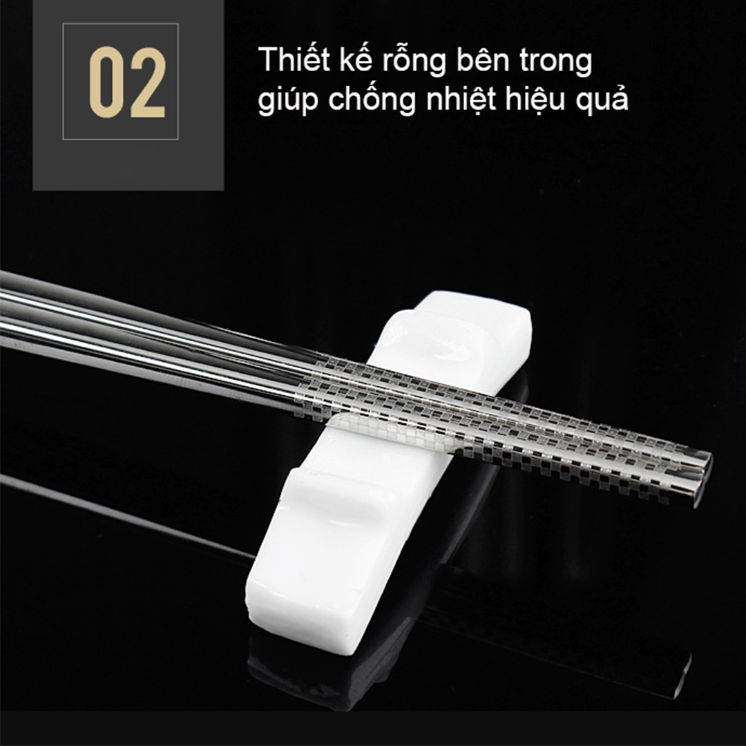 Đũa Inox 304 Ngăn Ngừa Ung Thư Do Đũa Tre Gây Ra, Thiết Kế Sang Trọng, Đẹp, Chống Trượt và Cách Nhiệt Tốt