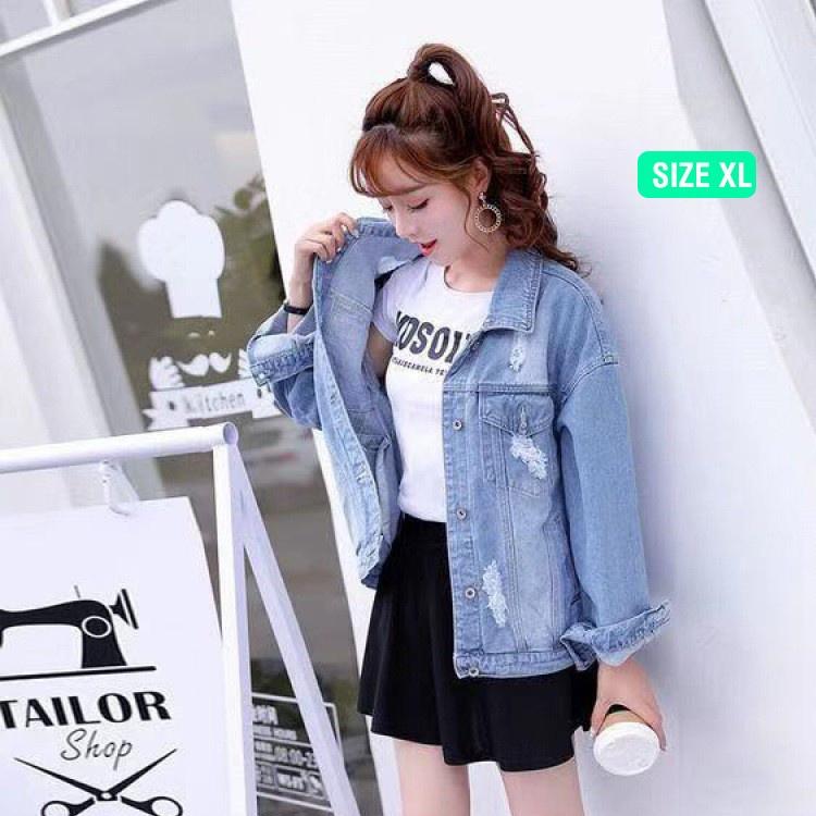 Áo khoát jean nữ mới trơn rách hàng bao chất cute-A3013 - Như hình