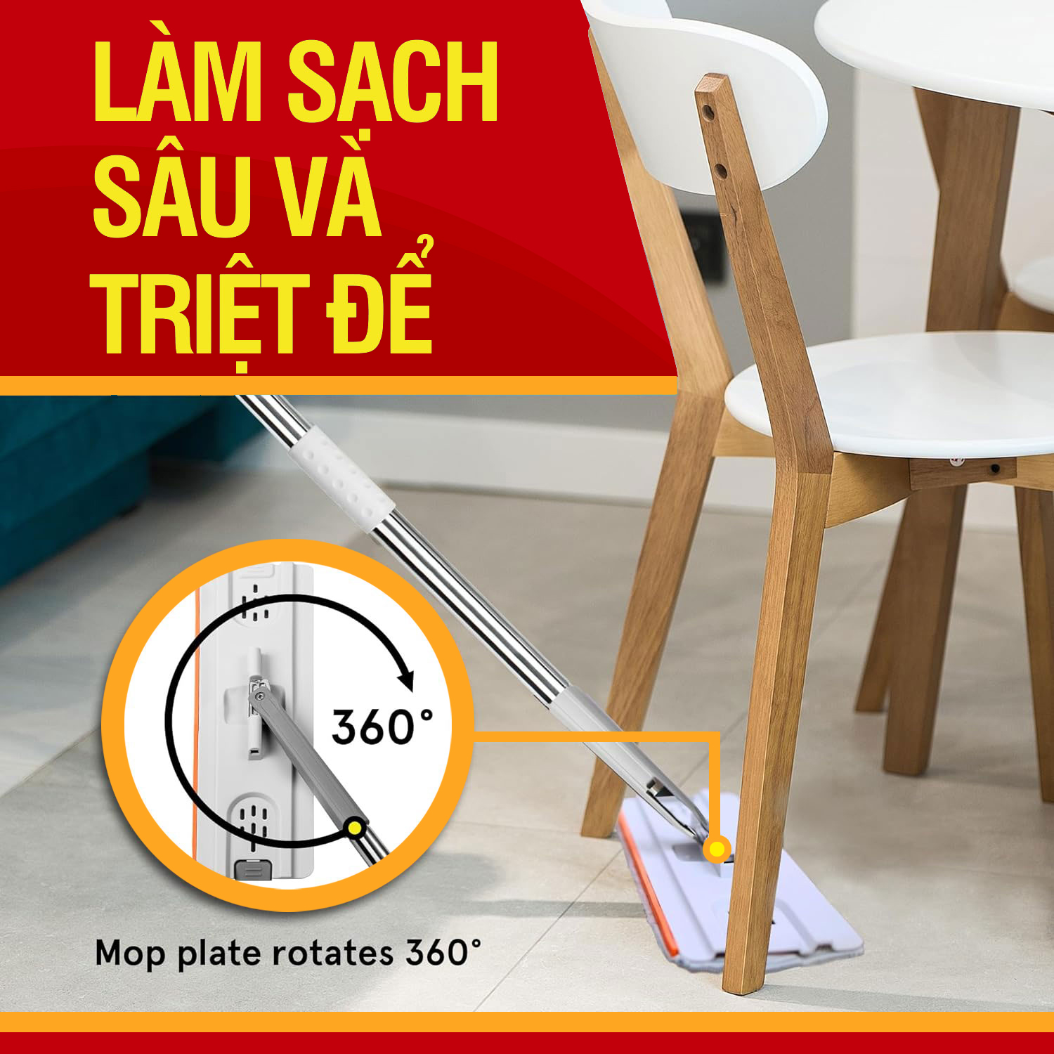 Bộ lau nhà cỡ lớn Kitimop-ProMax có thùng lau nhà tự vắt kèm bánh xe, cây lau nhà 360 độ giúp lau sàn làm sạch, 3 bông lau