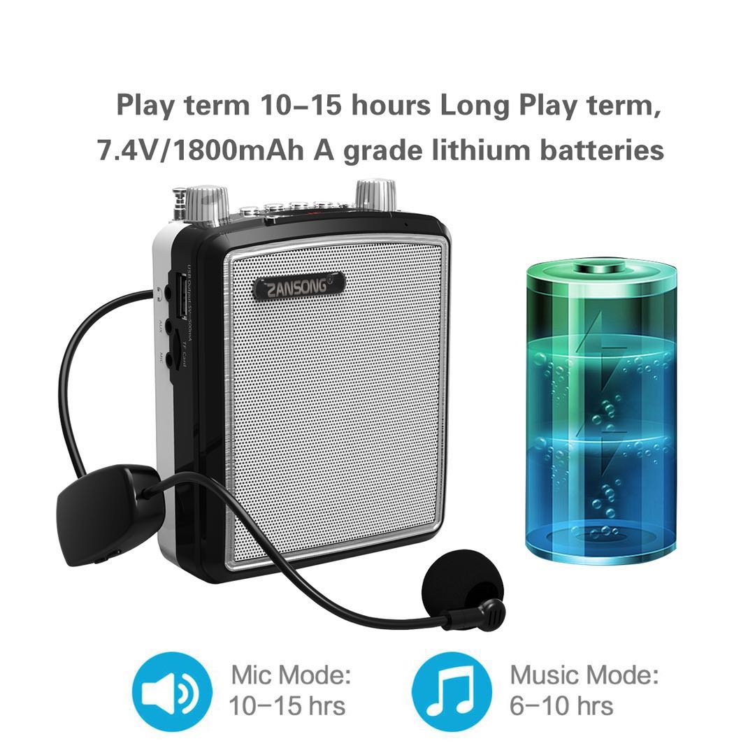 Loa trợ giảng Zansong M88 - Máy trợ giảng kèm micro cài tai không dây - Kết nối Bluetooth 4.2, AUX, USB, SD card, FM - Công suất 10W, điều chỉnh được echo - Pin sạc dung lượng lớn thời gian dùng lên đến 6h - Âm thanh rõ ràng, sắc nét - Hàng nhập khẩu