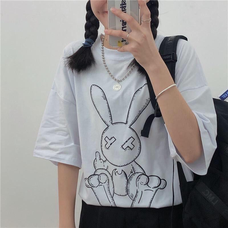 Áo Thun UNISEX Nam Nữ THỎ TRẮNG Tay Lửng From Rộng Giá Rẻ
