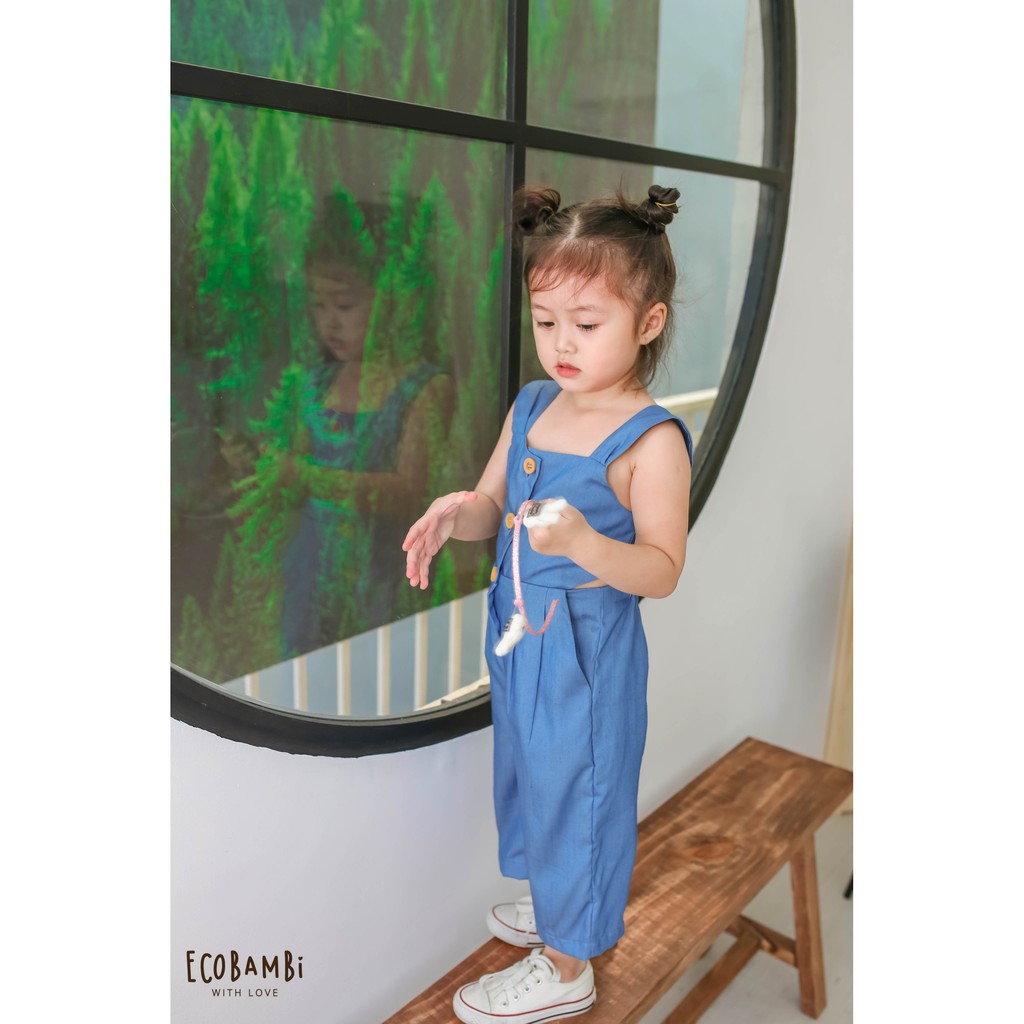 Jumpsuit khoét eo bé gái Cotton Linen ECOBAMBI