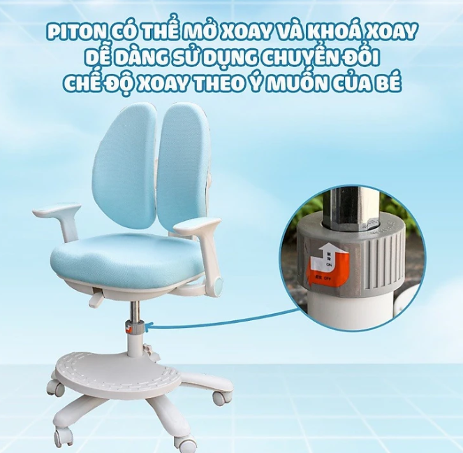 Ghế học sinh chống gù đa năng Tundo nâng hạ chiều cao tay gạt CT G104+ có khóa bánh trọng lực, xoay 360 độ