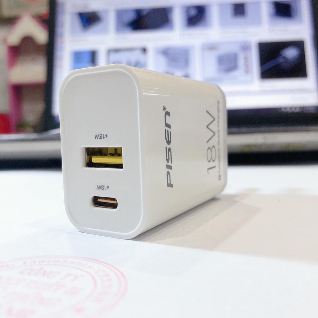 Cóc sạc nhanh PISEN Quick USB Wall Charger QP18 ( QC,PD 18W) TS-C120, Hàng chính hãng