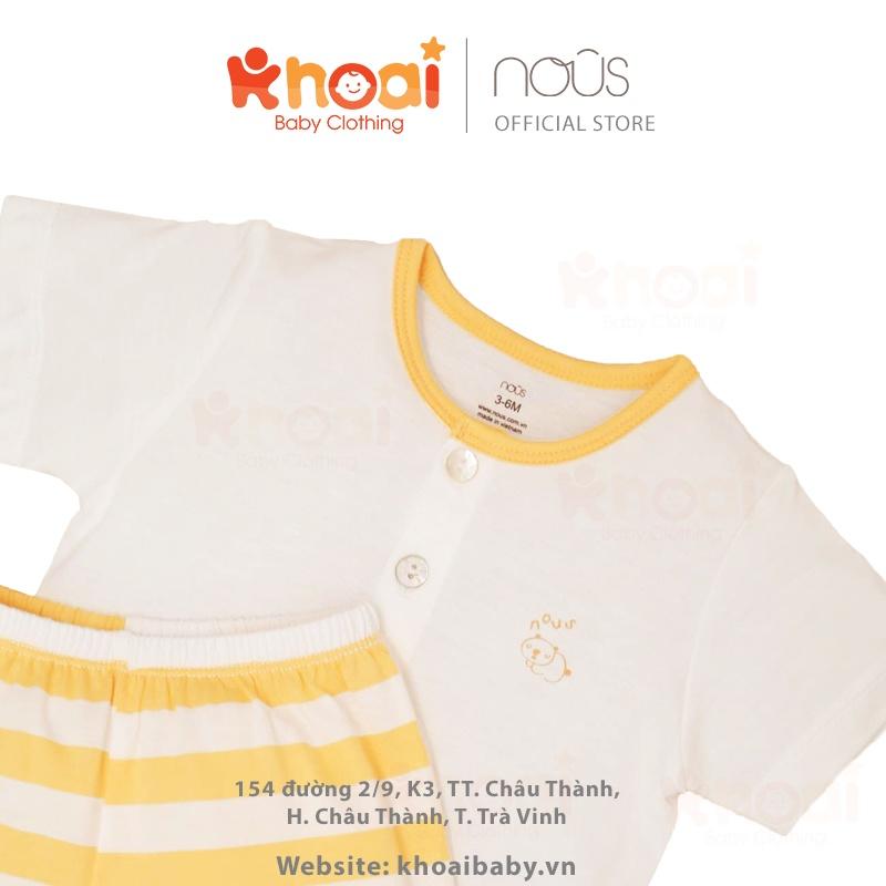 Bộ cài thẳng cộc Nous kẻ trắng vàng - Chất liệu Nu Doux 95% cotton thiên nhiên