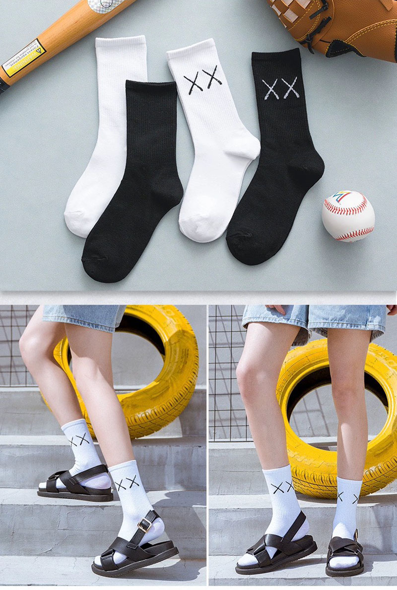 Set 5 đôi tất nam nữ cổ cao, vớ unisex trơn chữ XX TN41