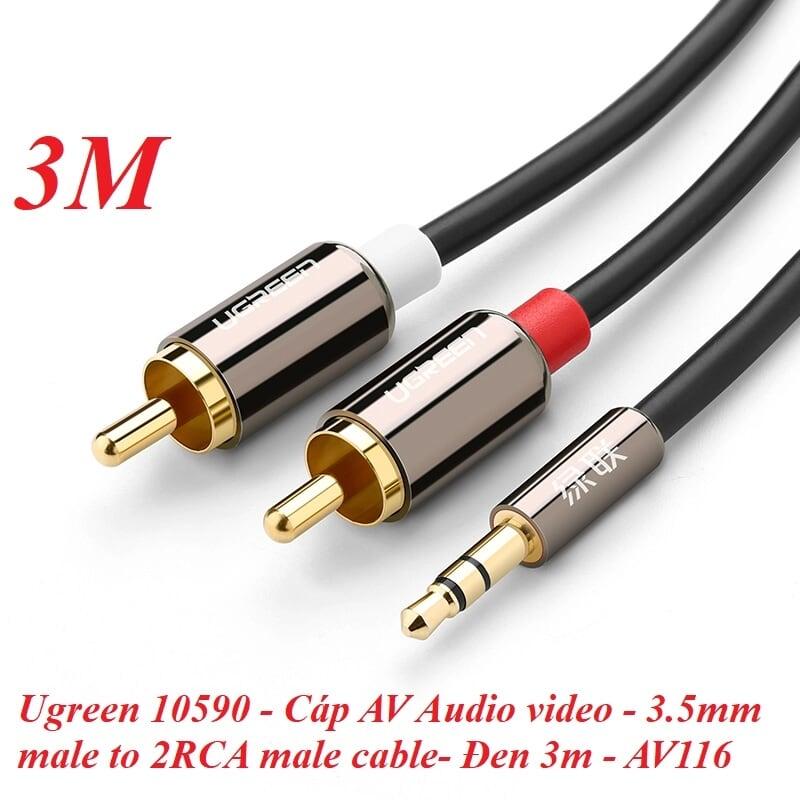 Ugreen UG10590AV116TK 3M màu Đen Cáp âm thanh 2 đầu Bông sen sang 3.5mm Dương mạ vàng - HÀNG CHÍNH HÃNG