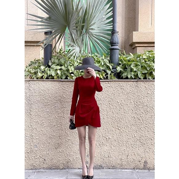 Đầm nhung giao vạt, tay dài chất nhung Hàn mềm mịn Lisa dress