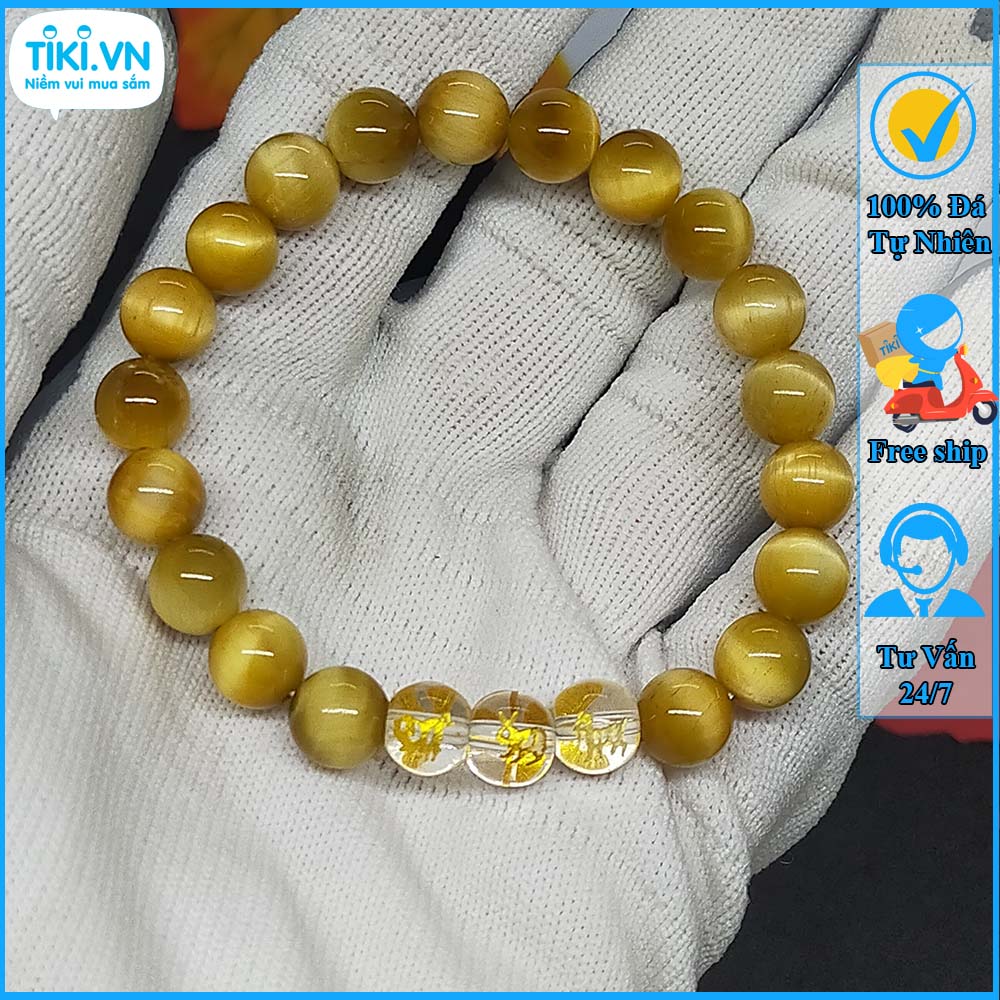 Vòng tay 12 con giáp tam hợp hợi mão mùi chất liệu mắt hổ vàng nâu tự nhiên - size 8 10 12ly cho người mệnh thổ, mệnh kim - có khai quang điểm nhãn may mắn tài lộc - PHONG THỦY ANH VŨ