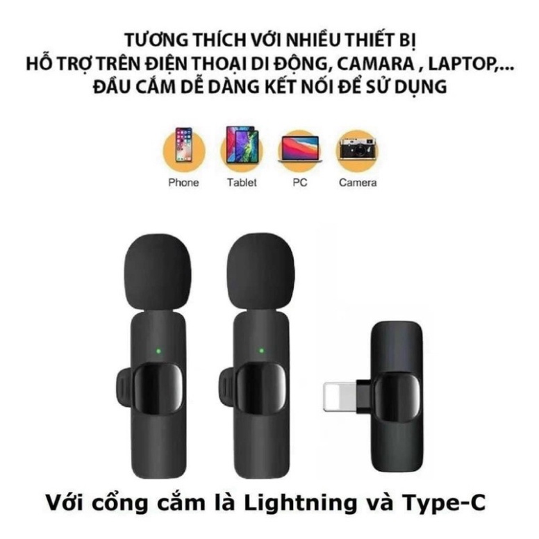 Bộ Micro Thu Âm Cài Áo Không Dây (2 Mic) Cho Điện Thoại Iphone IOS Cổng Lightning Máy Tính, Máy Ảnh Chống Ồn Dùng Quay Tiktok, Livestream, Ghi Âm, Quay Video  Thu Âm To, Tiếng Trong Veo Thích Hợp Cho 1 Hoặc 2 Người Ở Khoảng Cách Xa – Hàng Nhập Khẩu