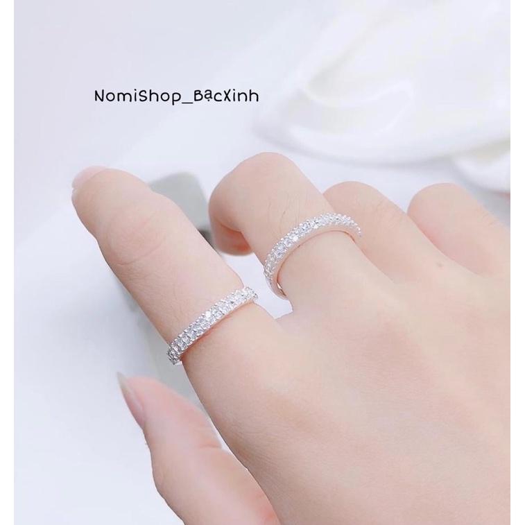 Nhẫn Bạc 2 hàng đá cho nữ. Đính đá li ti lấp lánh nhẹ nhàng nhưng không kém phần tinh tế sang trọng - Nomi Shop