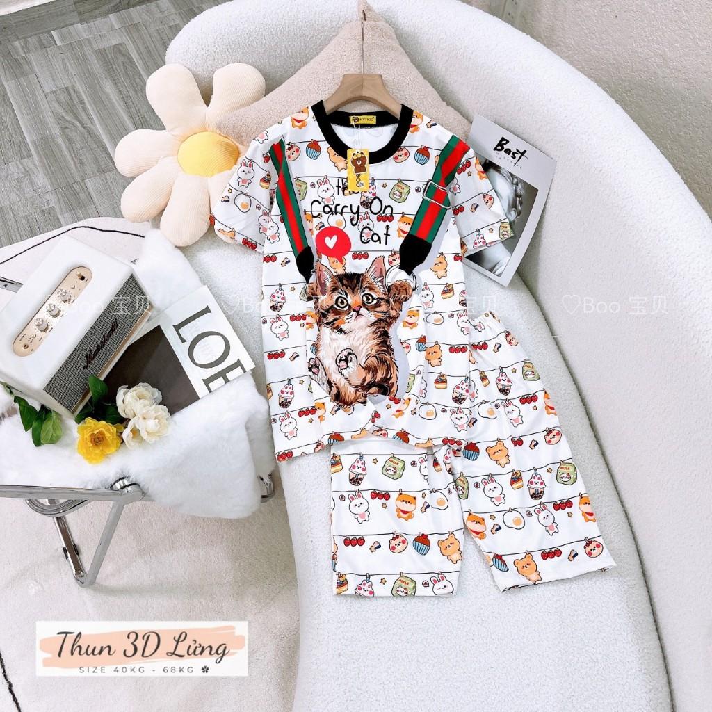 Đồ Bộ Pijama Thun 3D Lửng Freesize 40-68kg
